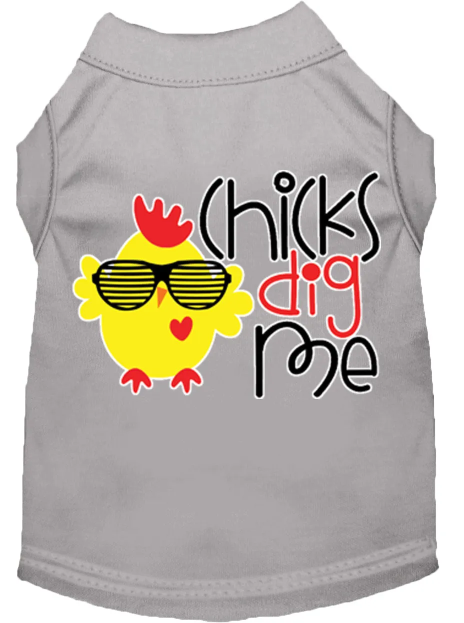 Chicks Dig Me Screen Print Dog Shirt Grey Xs