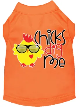 Chicks Dig Me Screen Print Dog Shirt Orange Xxxl