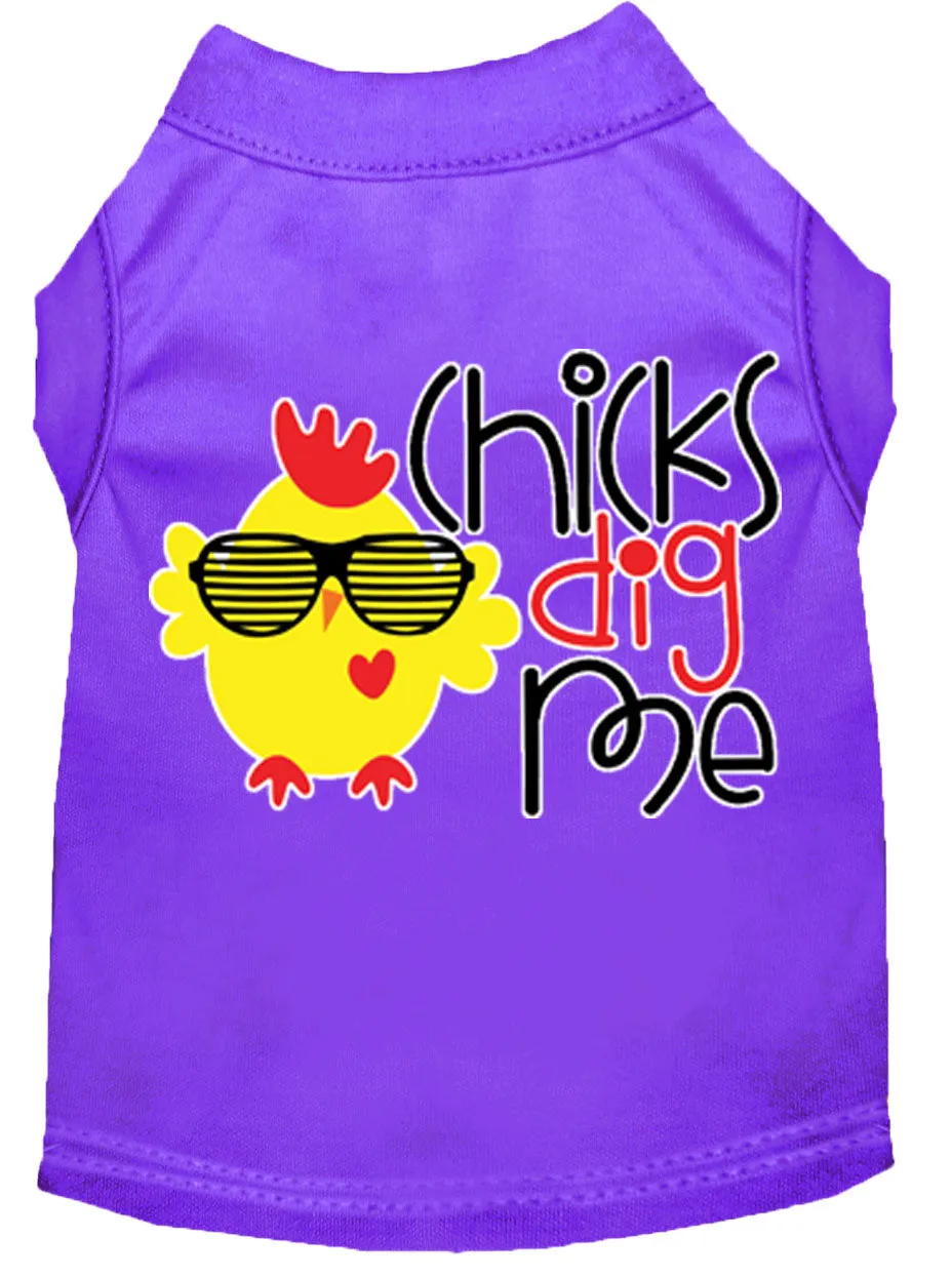 Chicks Dig Me Screen Print Dog Shirt Purple Xxxl