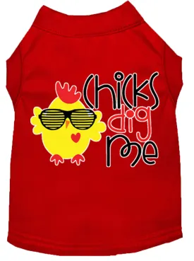 Chicks Dig Me Screen Print Dog Shirt Red Xl