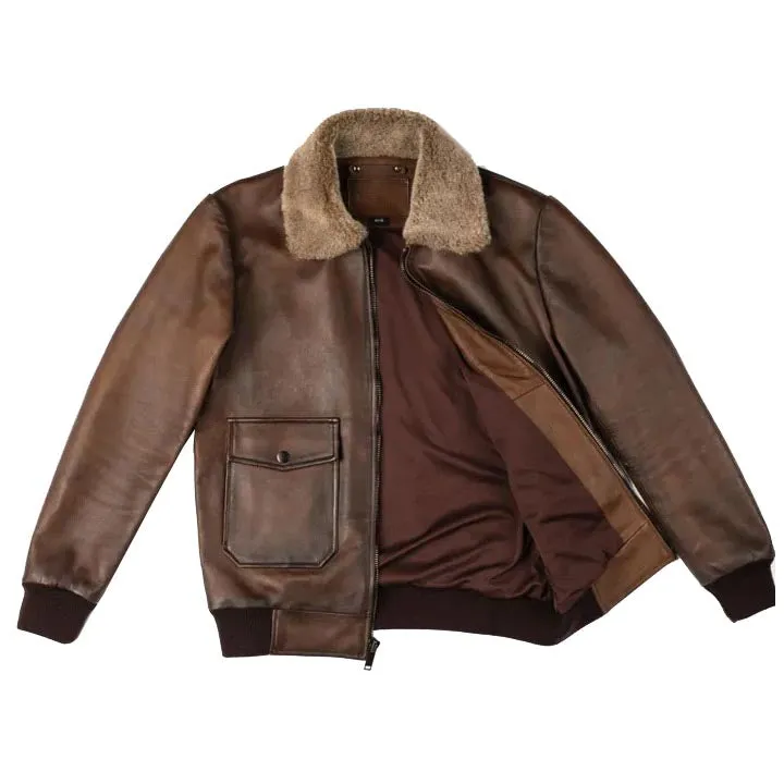 Chocolate Brown Leather Bomber Jacket