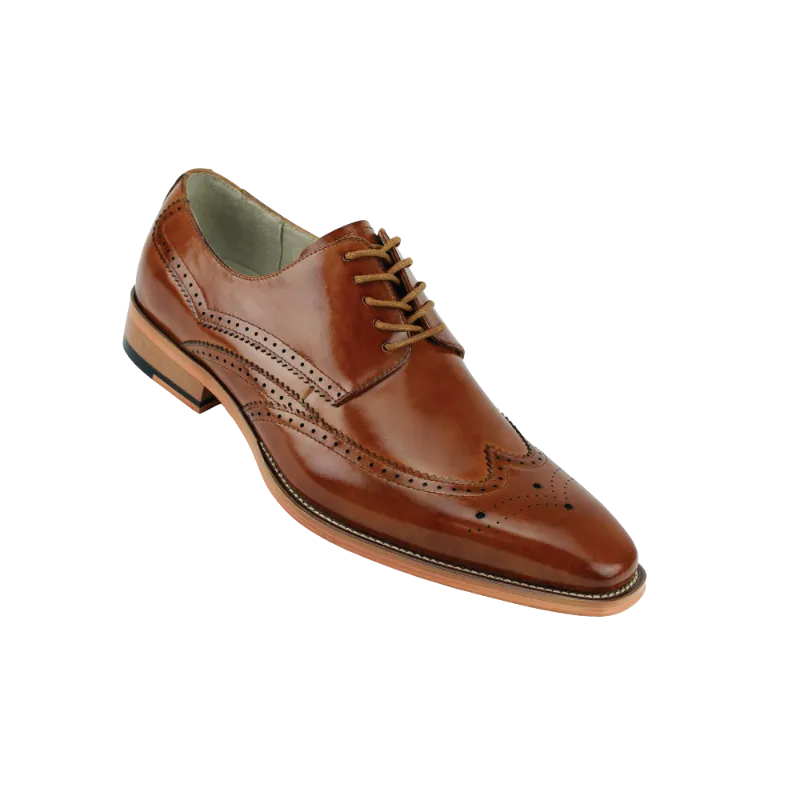 Cognac wingtips lace-up men's dress shoes Italian style genuine leather