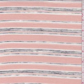 Creamy Pink/Grey/White Stripe Rib Knit Fabric