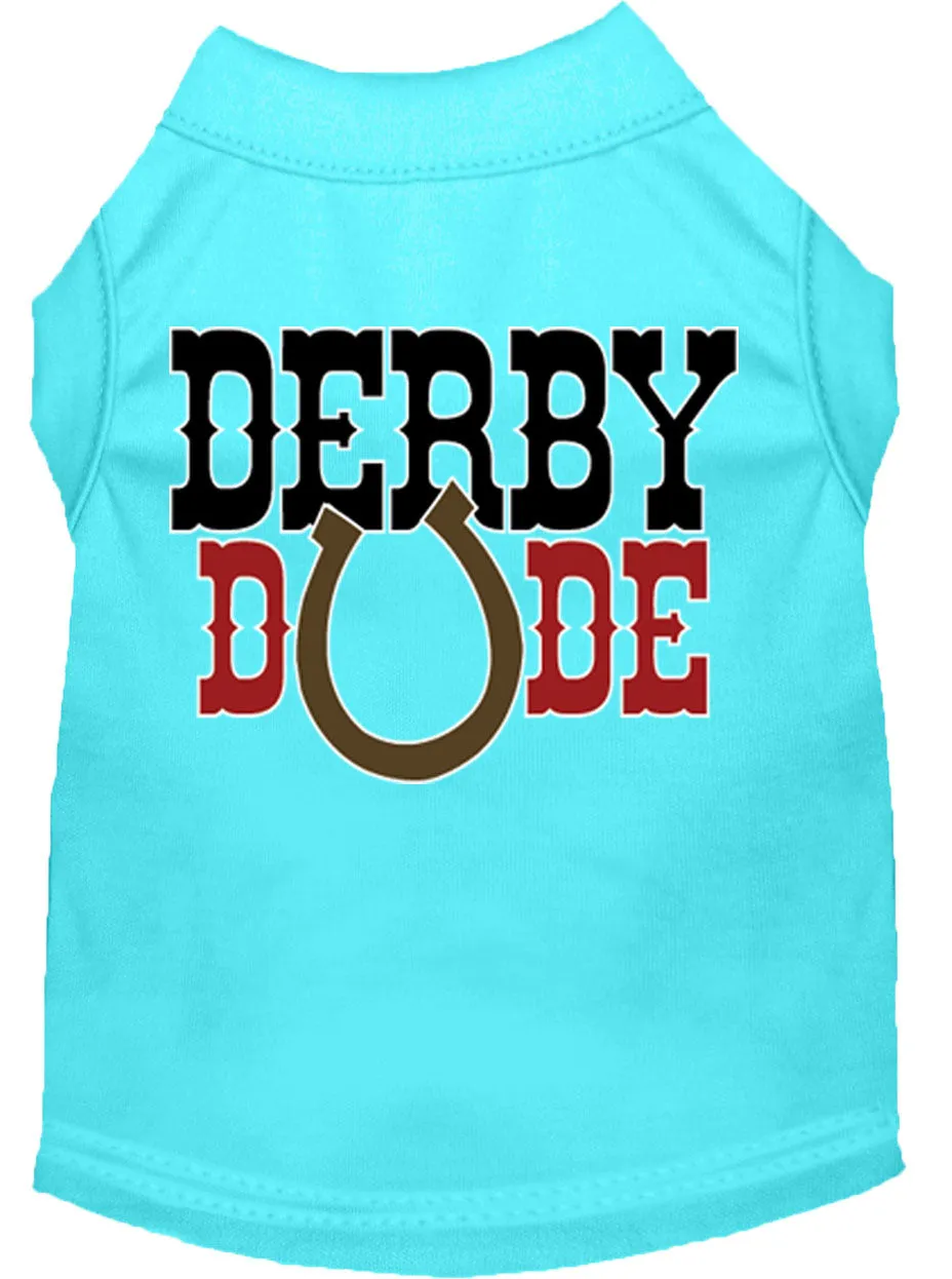 Derby Dude Screen Print Dog Shirt Aqua Xs