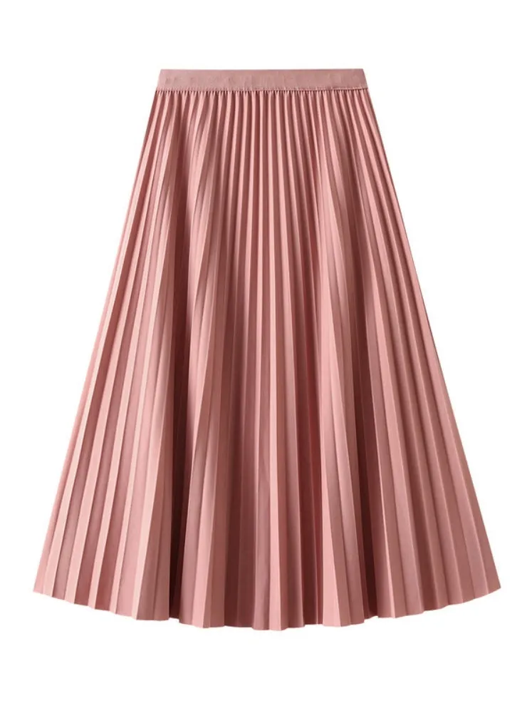 Drape Pleated Ice Silk Linen Skirt