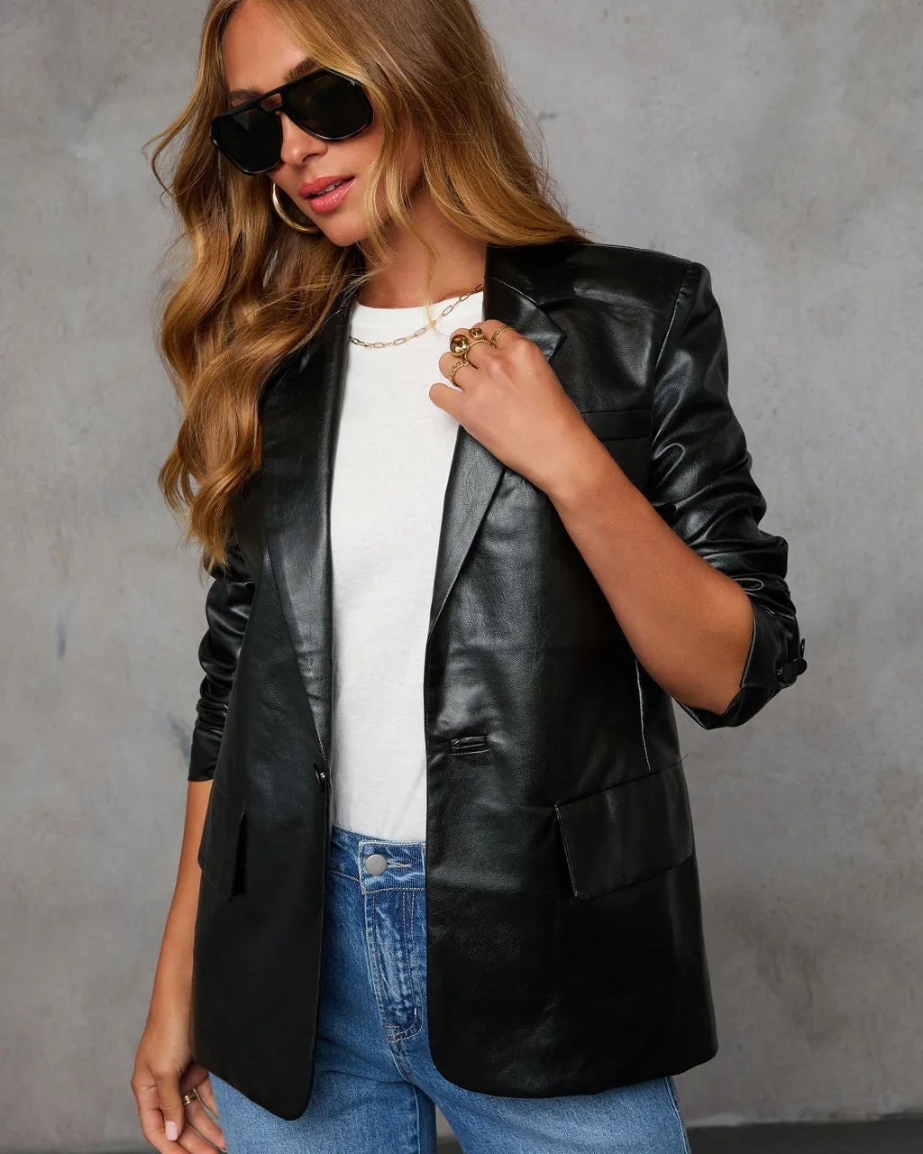 Edgy Feeling Faux Leather Blazer