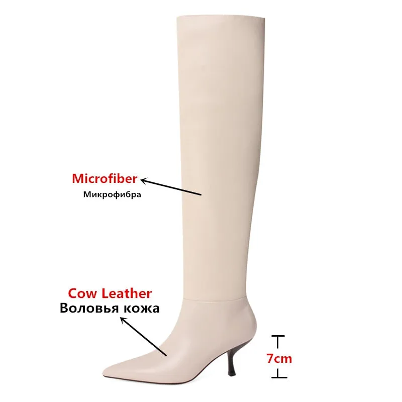 Elegant Pointed Toe Knee-High Leather Boots