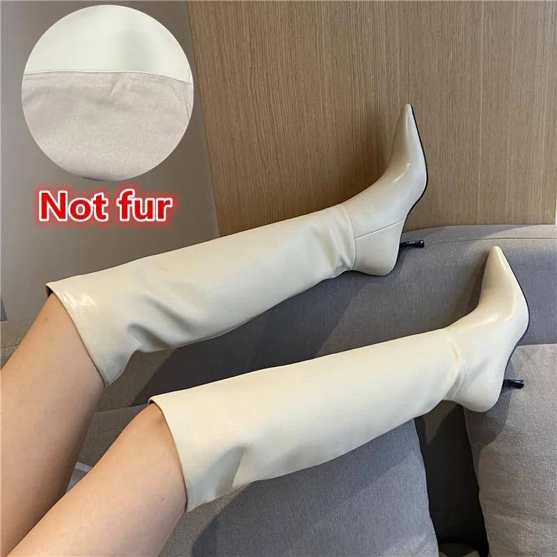 Elegant Pointed Toe Knee-High Leather Boots