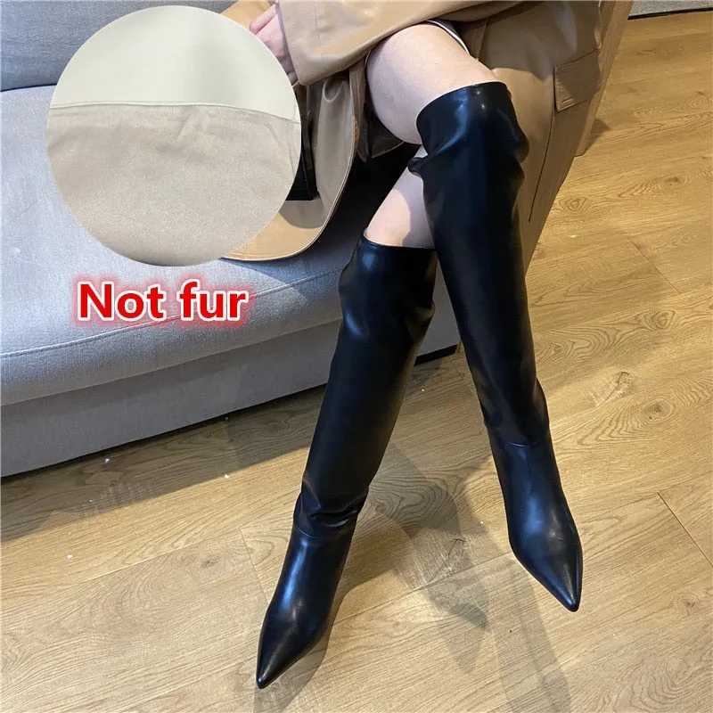 Elegant Pointed Toe Knee-High Leather Boots