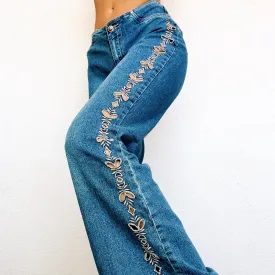 Embroidered Cutout Flare Jeans