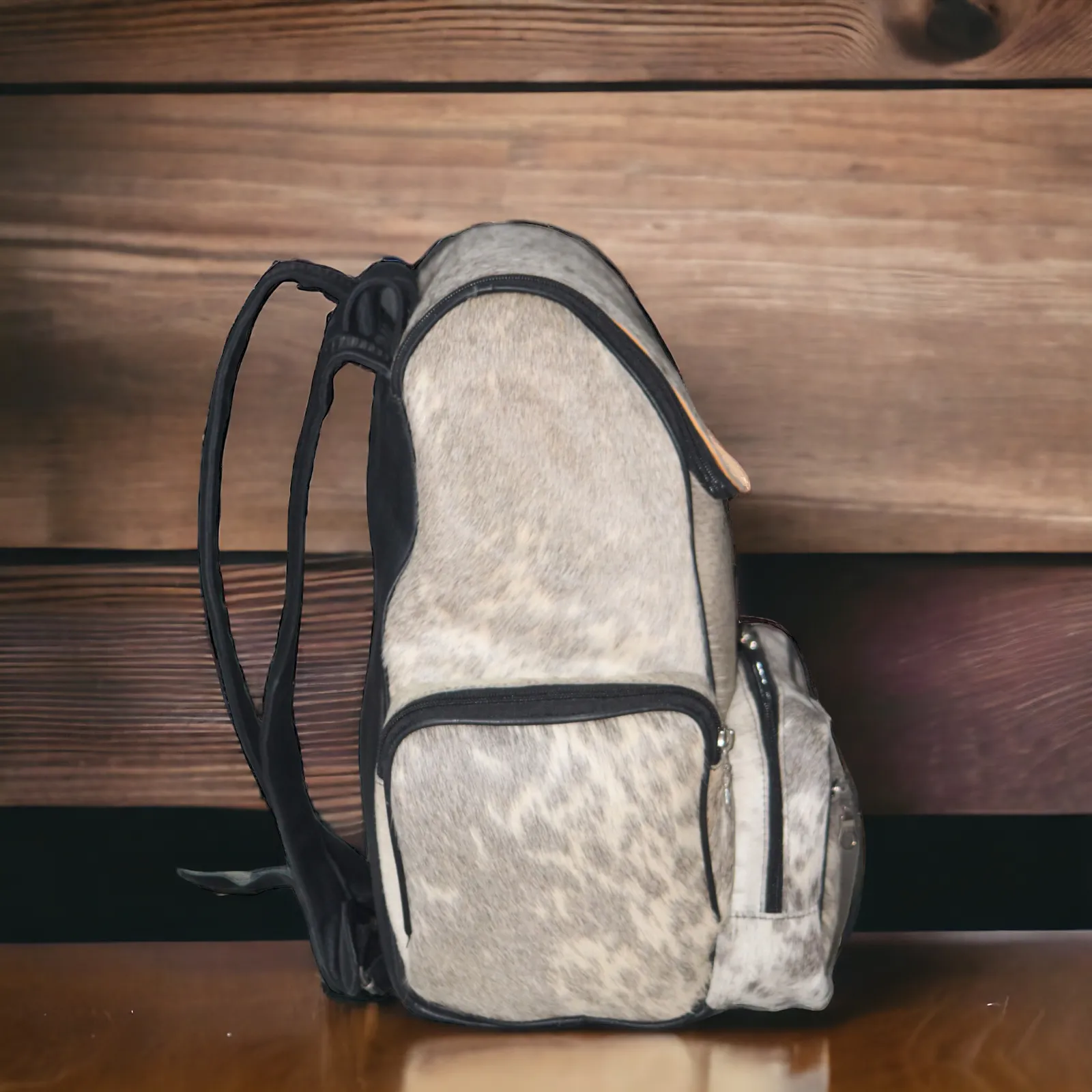 Exotic Cowhide Backpack Grey White