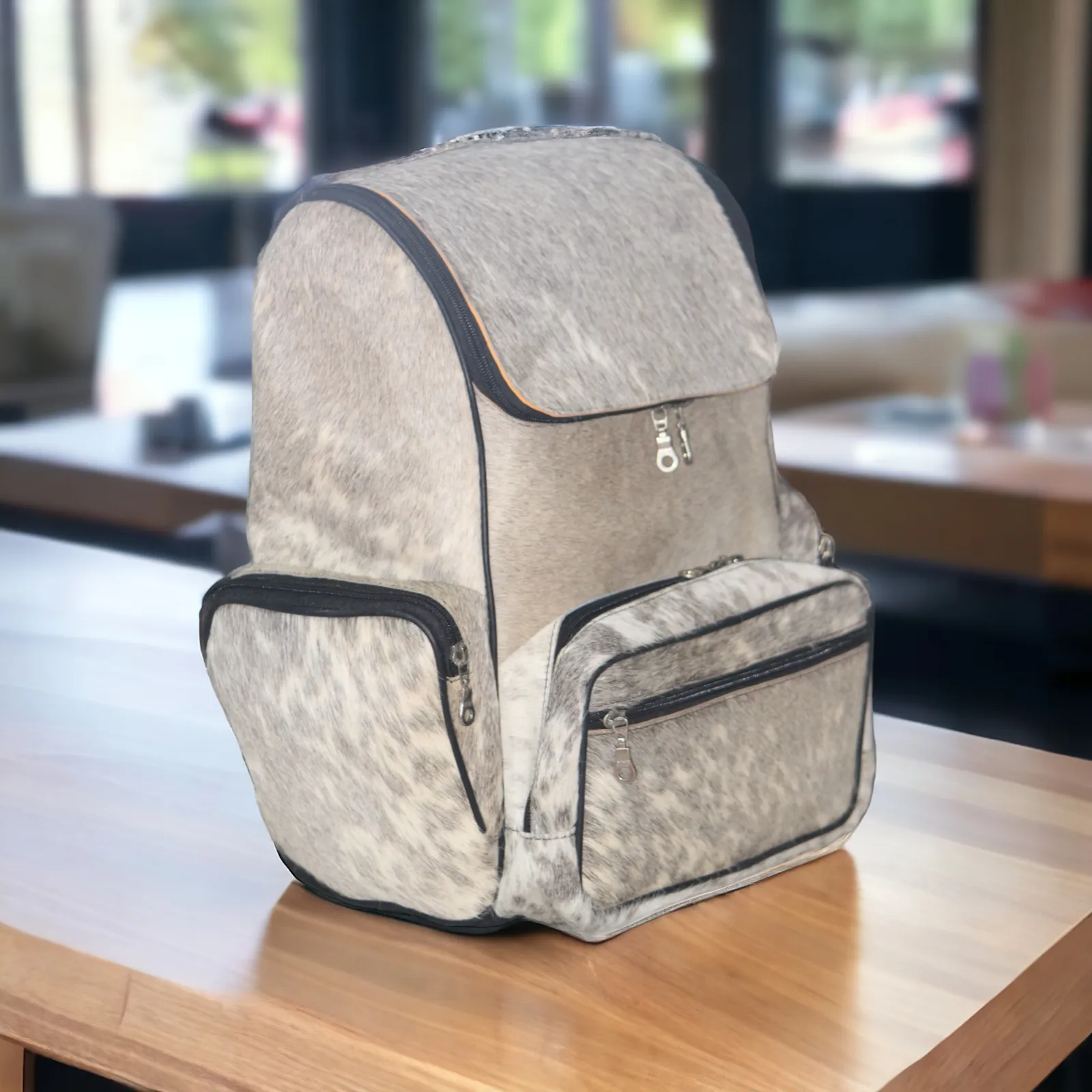 Exotic Cowhide Backpack Grey White