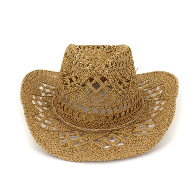 Fashion Hollowed Handmade Cowboy Straw Hat Women Men Summer Outdoor