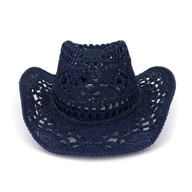 Fashion Hollowed Handmade Cowboy Straw Hat Women Men Summer Outdoor