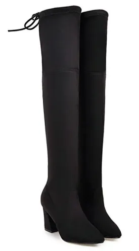 Flock Leather Thigh High Boots