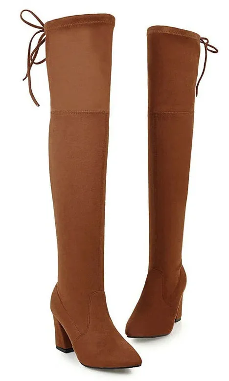 Flock Leather Thigh High Boots