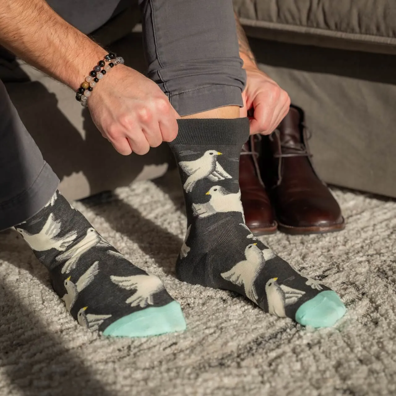 Flying Doves Black Fun Dress Socks