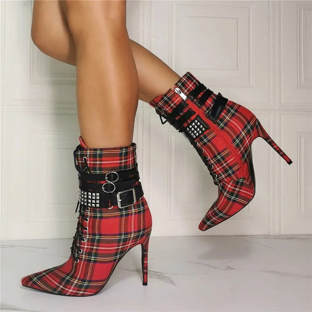 Funki Buys | Boots | Women's High Plaid Platform Ankle Boots