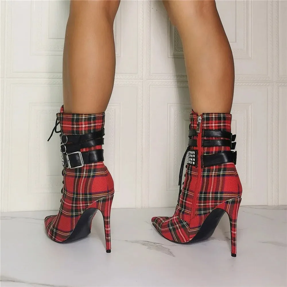 Funki Buys | Boots | Women's High Plaid Platform Ankle Boots