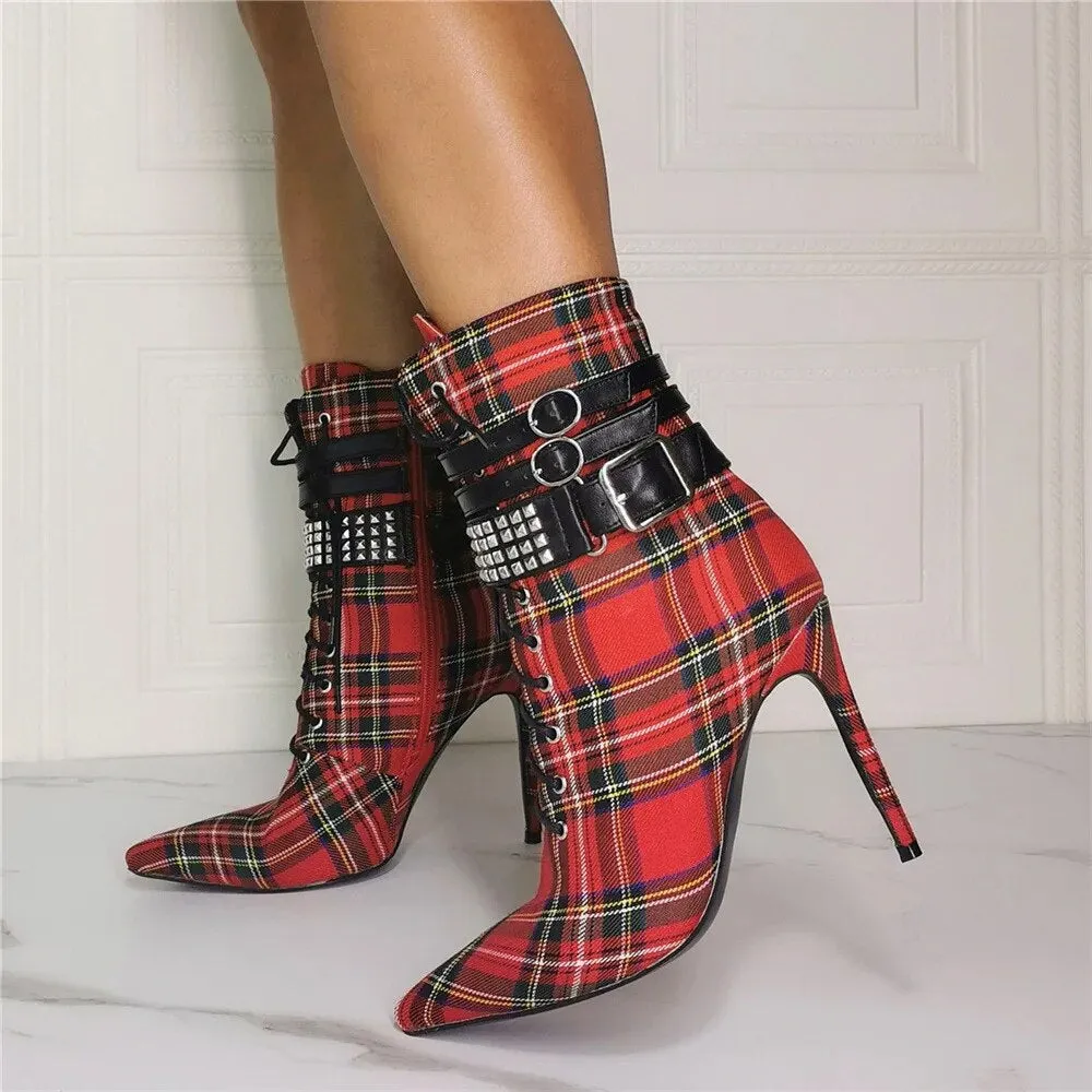 Funki Buys | Boots | Women's High Plaid Platform Ankle Boots