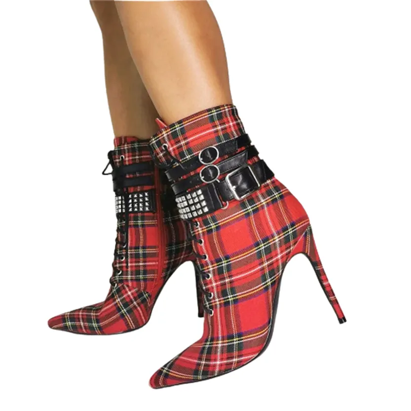 Funki Buys | Boots | Women's High Plaid Platform Ankle Boots