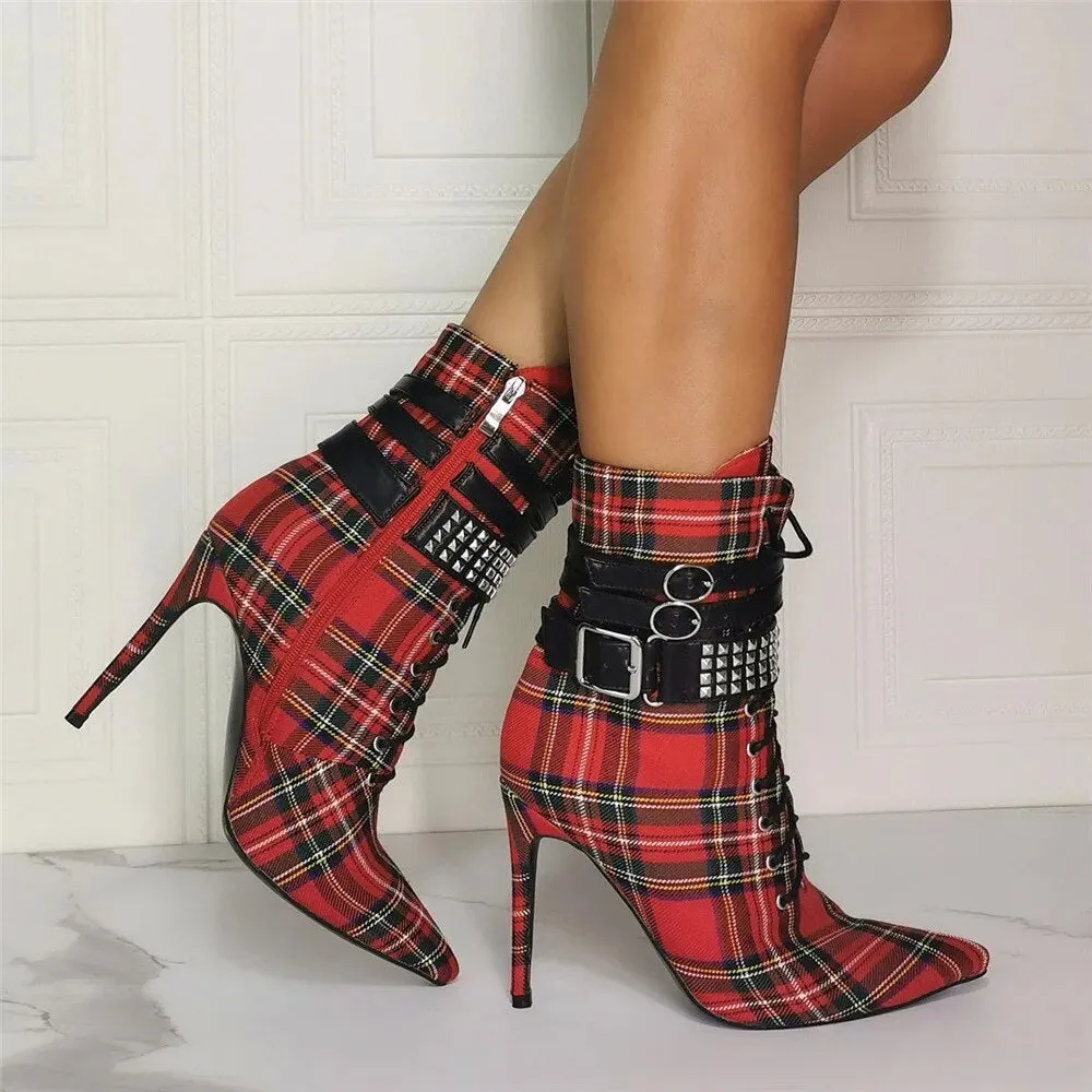 Funki Buys | Boots | Women's High Plaid Platform Ankle Boots