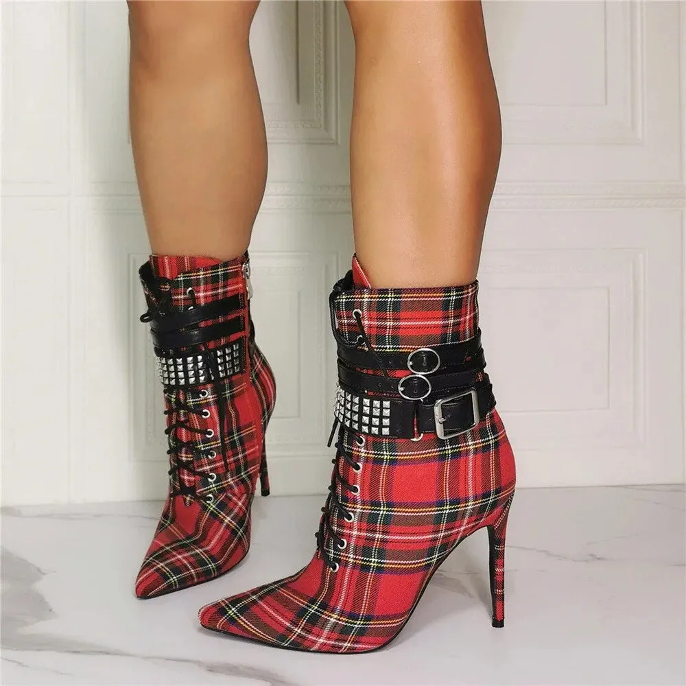 Funki Buys | Boots | Women's High Plaid Platform Ankle Boots