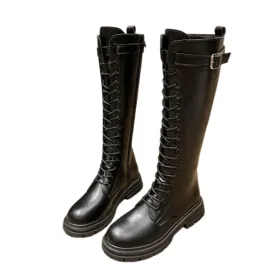 Funki Buys | Boots | Women's Knee-High Lace Up Buckle Boots