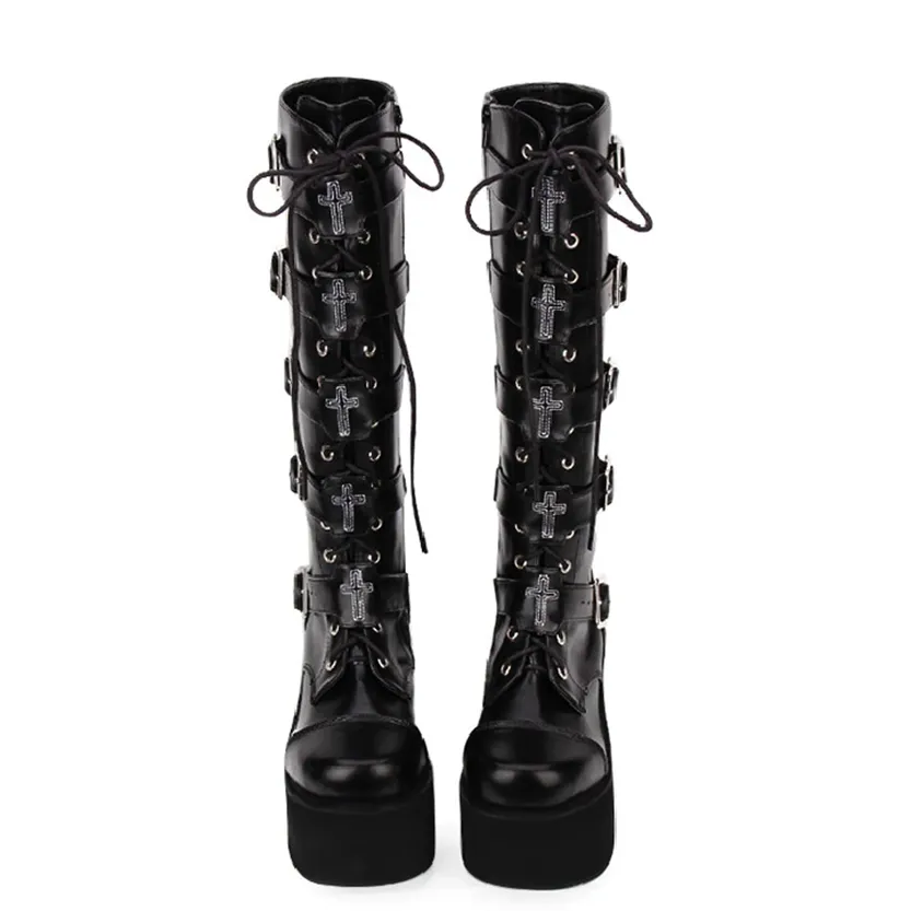 Funki Buys | Boots | Women's Platform Buckle Wedge Stud Boot