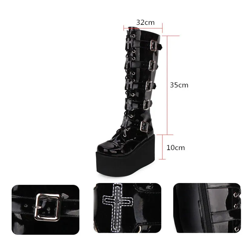 Funki Buys | Boots | Women's Platform Buckle Wedge Stud Boot