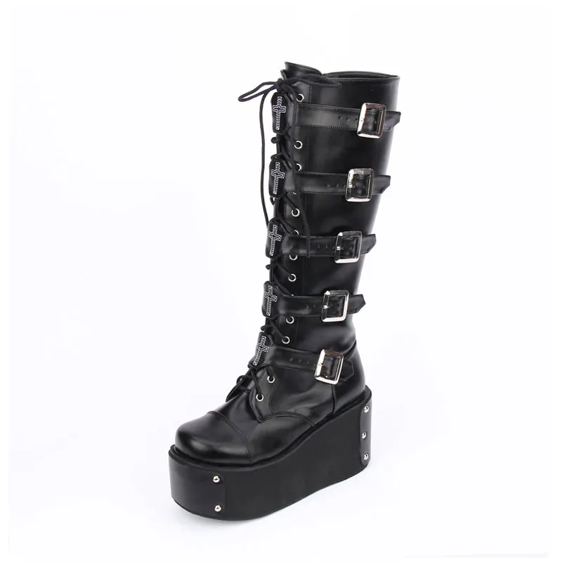 Funki Buys | Boots | Women's Platform Buckle Wedge Stud Boot