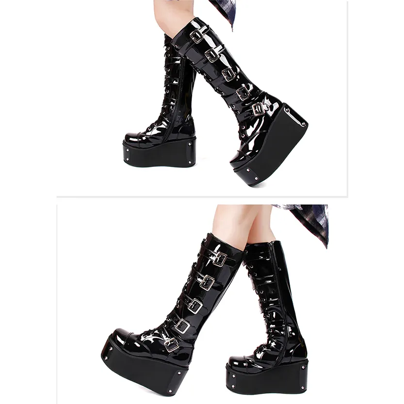 Funki Buys | Boots | Women's Platform Buckle Wedge Stud Boot