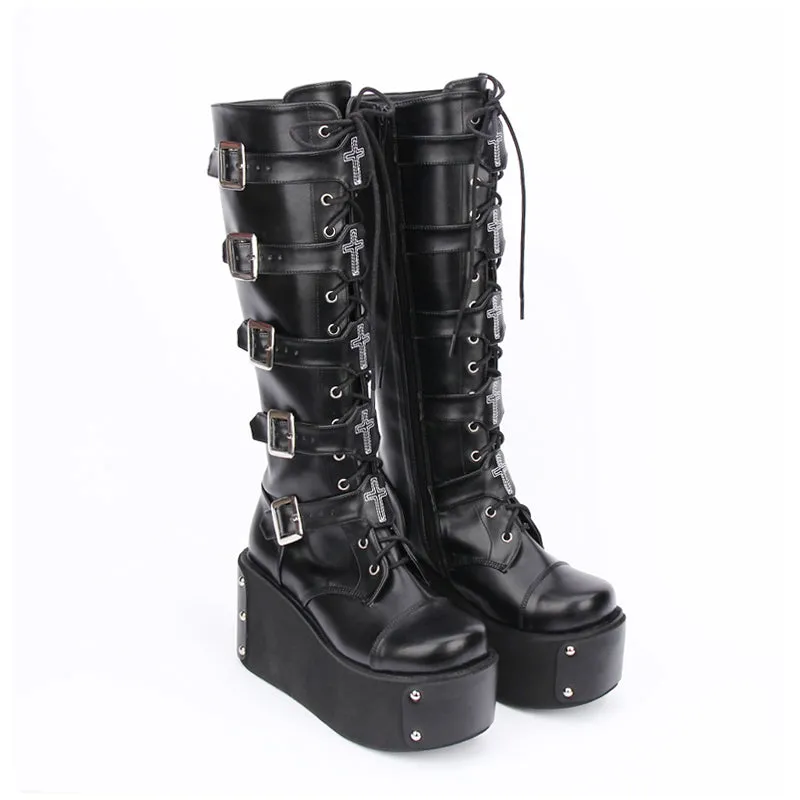 Funki Buys | Boots | Women's Platform Buckle Wedge Stud Boot