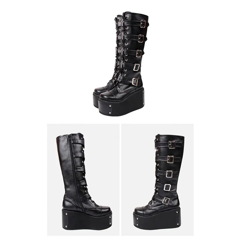 Funki Buys | Boots | Women's Platform Buckle Wedge Stud Boot