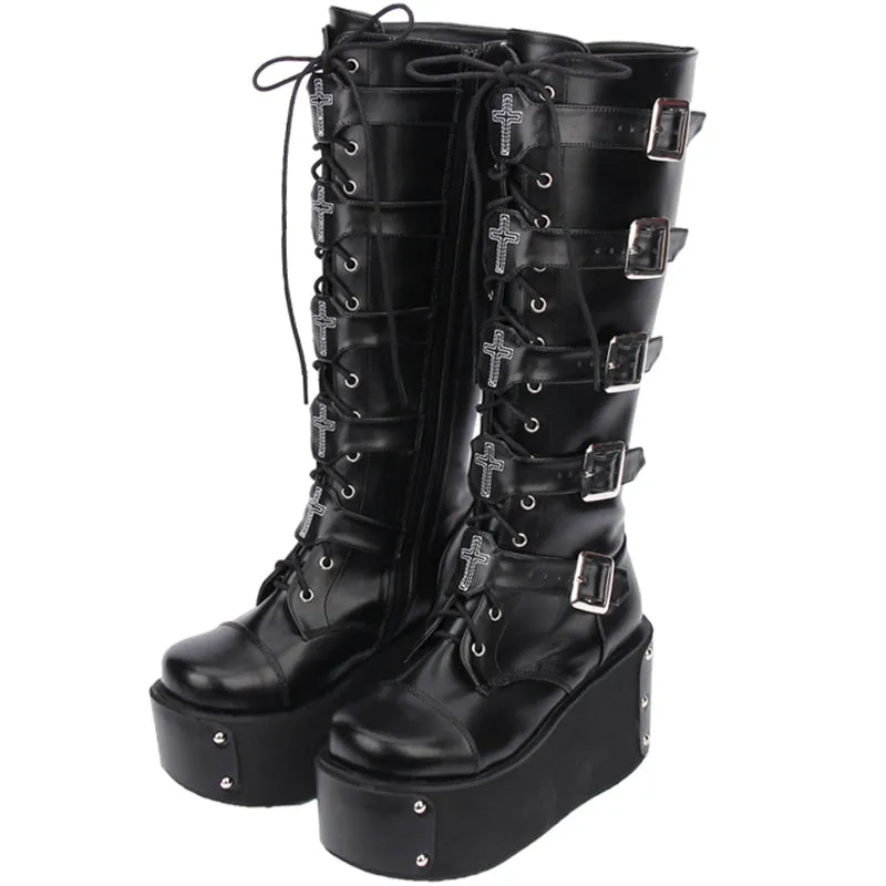 Funki Buys | Boots | Women's Platform Buckle Wedge Stud Boot