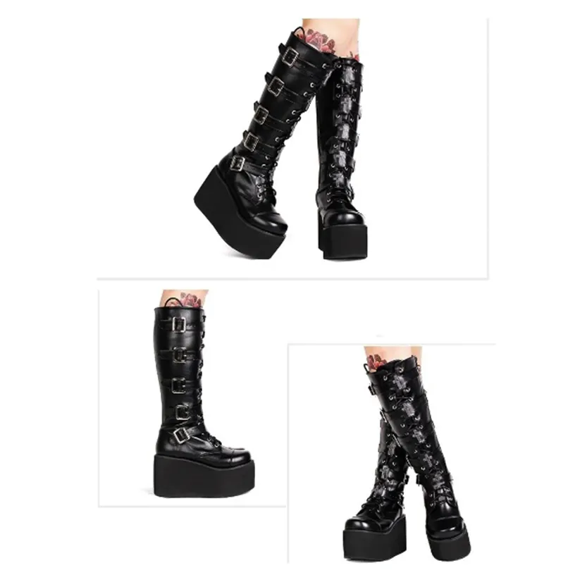 Funki Buys | Boots | Women's Platform Buckle Wedge Stud Boot