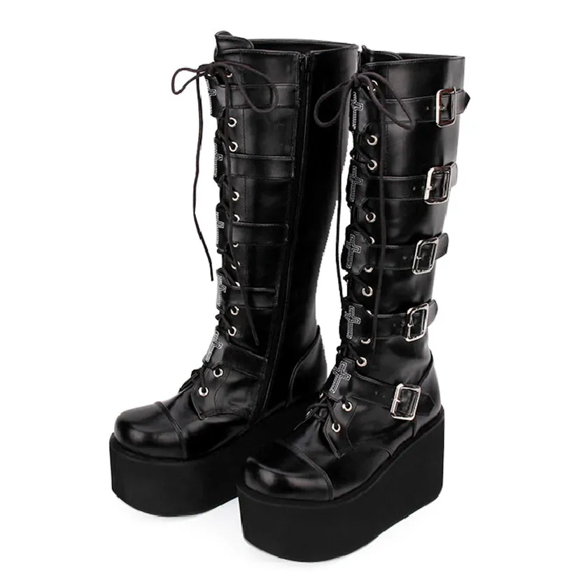 Funki Buys | Boots | Women's Platform Buckle Wedge Stud Boot