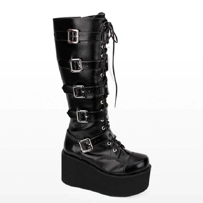 Funki Buys | Boots | Women's Platform Buckle Wedge Stud Boot