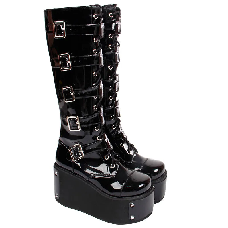 Funki Buys | Boots | Women's Platform Buckle Wedge Stud Boot