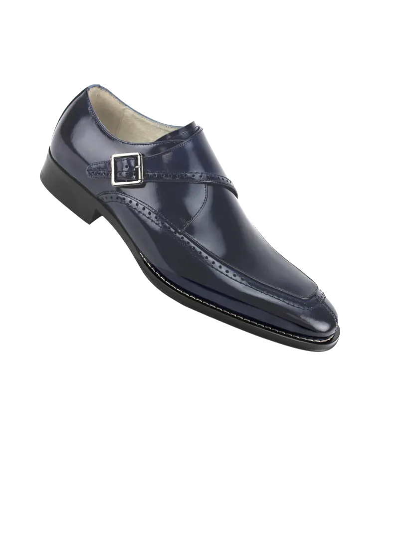 Giovanni Blue Men's Shoes Monkstrap Genuine Calfskin Leather STYLE: AMATO