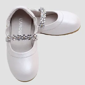 Girls White Jeweled Flower Slipper Dress Shoes 3 Kids