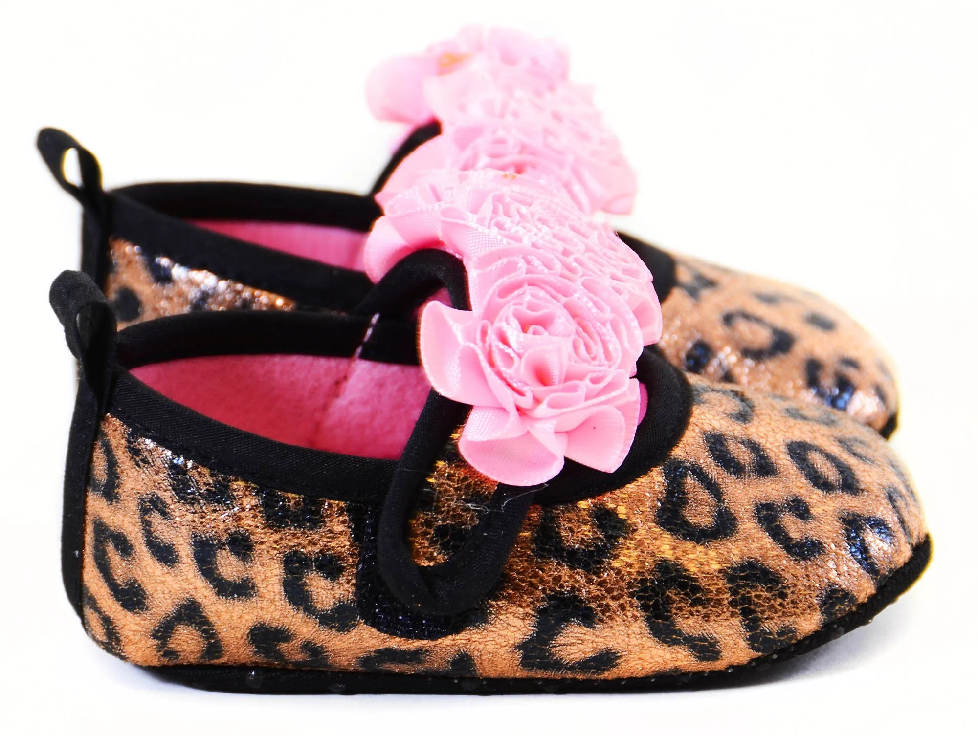 Glitter Leopard Pink Floral Rose Baby Infant Maryjane Flats