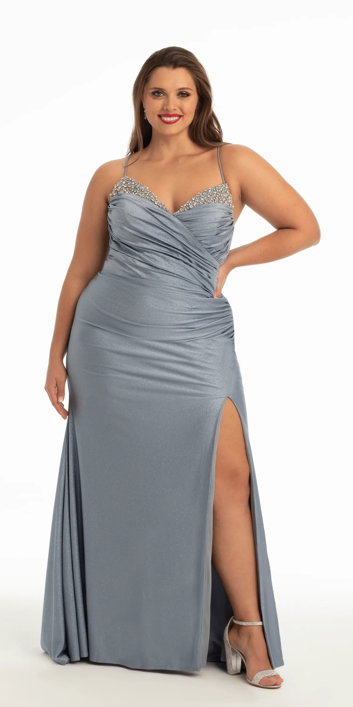 Glitter Sweetheart Lace Up Back Dress with Side Ruching