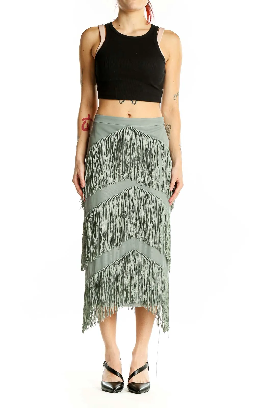 Gray Fringe Skirt