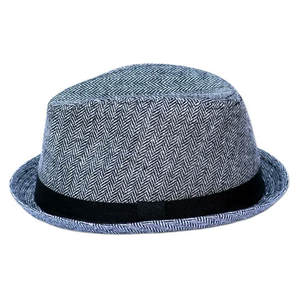 Gray Herringbone Fedora with Black Band