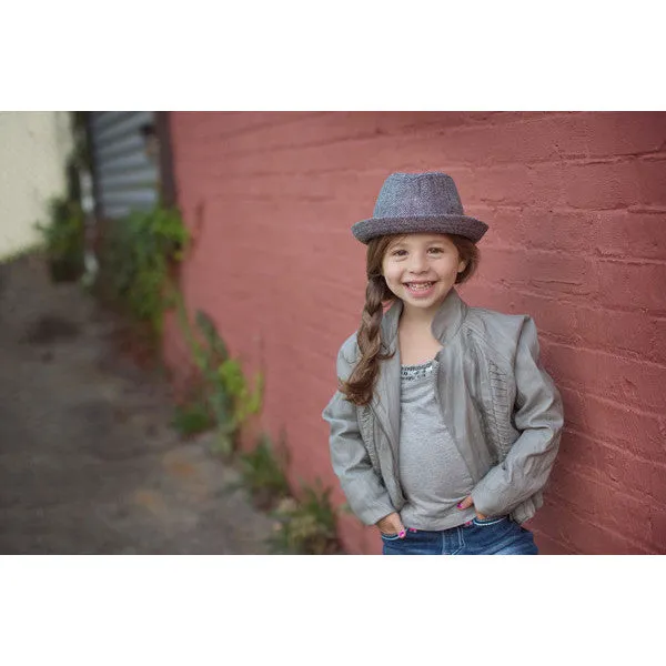 Gray Herringbone Fedora with Black Band