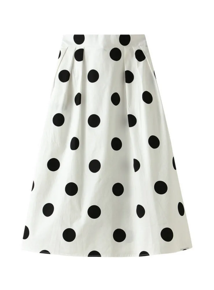 High Waist and Polka-dot Contrast Color Skirt