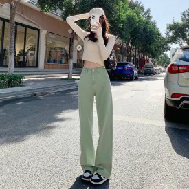 High Waist Casual Colors Loose Long Jeans Pants