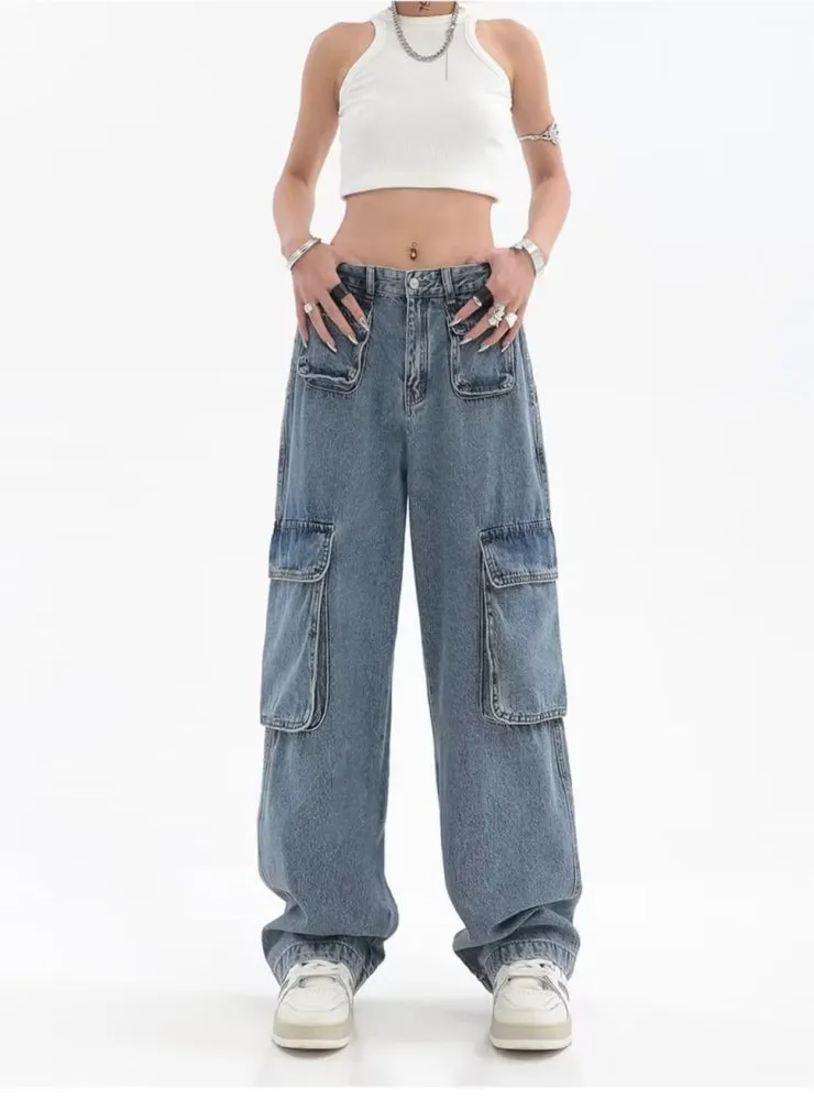 High Waist Straight Tube Loose Wide Leg Trousers Jeans