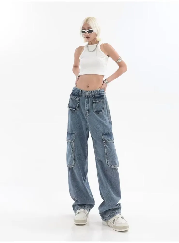 High Waist Straight Tube Loose Wide Leg Trousers Jeans